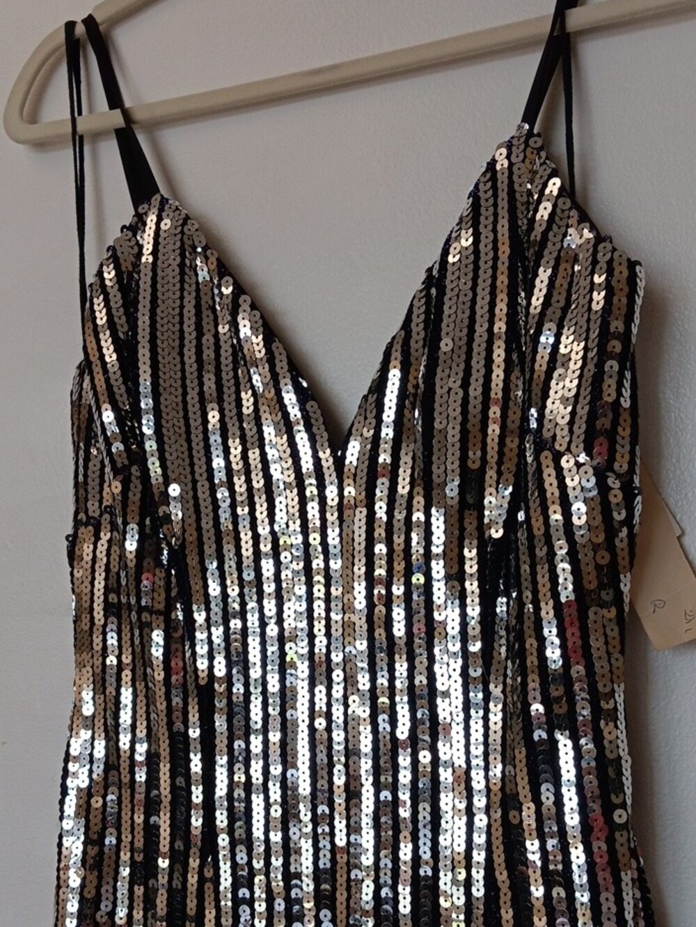 Vintage USA Made Ombre Sequin Maxi Dress with Deep V - Purple/Gold - Picture 5 of 15